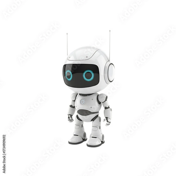 Fototapeta 3d illustration of charming white robot standing with antennas isolated on transparent background a sleek depiction of futuristic technology and communication
