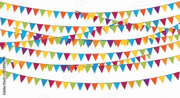 Obraz Colorful bunting flags on a white background. Decorative garland for party celebration, festival, or event