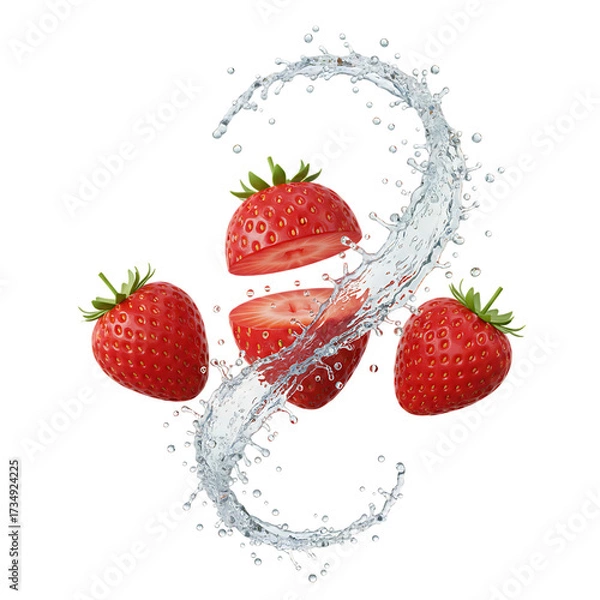 Fototapeta 3d illustration of fresh strawberry with water splash isolated on transparent background the strawberry is red and juicy, and the water is clear and refreshing
