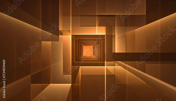 Fototapeta 茶色のオブジェクトで作られた正方形と線の抽象的な背景。テクノロジー、ビジネス向けのデジタルテンプレート。Abstract background of squares and lines made of brown objects.Digital template for technology, business.
