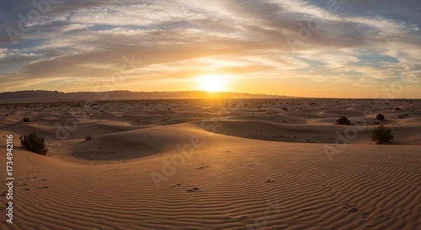 Obraz Desert landscape at sunset with dunes and dramatic sky background