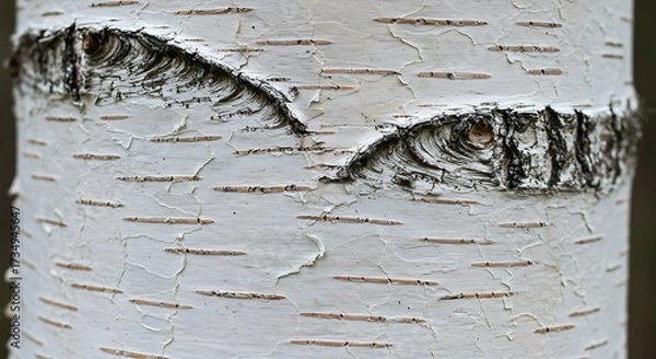 Fototapeta Close up of white birch tree trunk showing texture and natural patterns