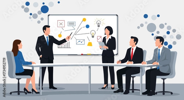 Fototapeta Business Meeting Presentation: Team Collaboration and Strategic Planning Illustration