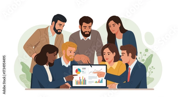 Fototapeta Business Team Analyzing Data on Laptop, Representing Collaboration and Analysis of Data