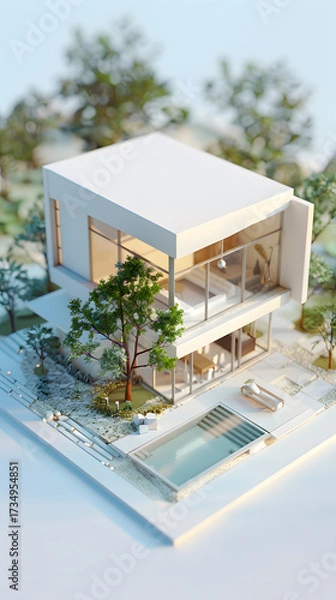 Fototapeta 3d Low poly clay style modern minimalist house
