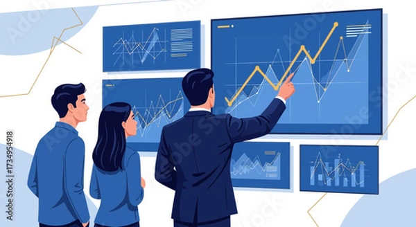 Fototapeta Business Team Examining Financial Graphs and Charts Presentation with Data Analysis