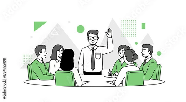 Fototapeta Business Team Meeting Illustration Vector Concept with Leader and Staff Discussing Agreement