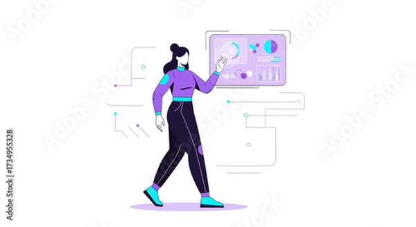 Fototapeta Business Woman Interacting With Data Visualization On A Digital Interface Screen