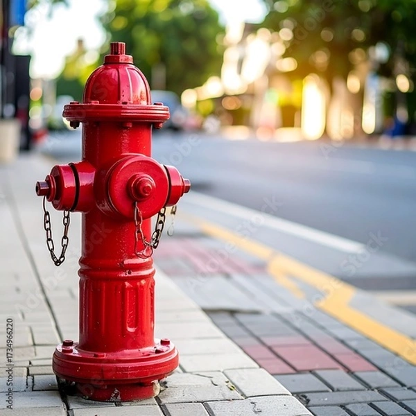 Obraz Red fire hydrant on city sidewalk