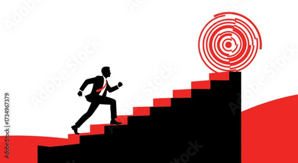Fototapeta Businessperson Ascending Steps Towards Success: Achieving Goals and Targets With Persistence