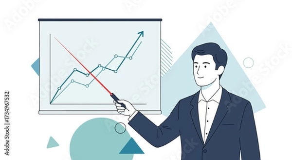 Fototapeta Businessperson Giving a Presentation on Economic Growth with Modern Flat Style Artwork