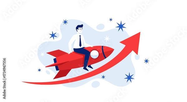 Fototapeta Businessperson Soaring to Success: Growth, Innovation, and New Heights Achieved Through Rocket