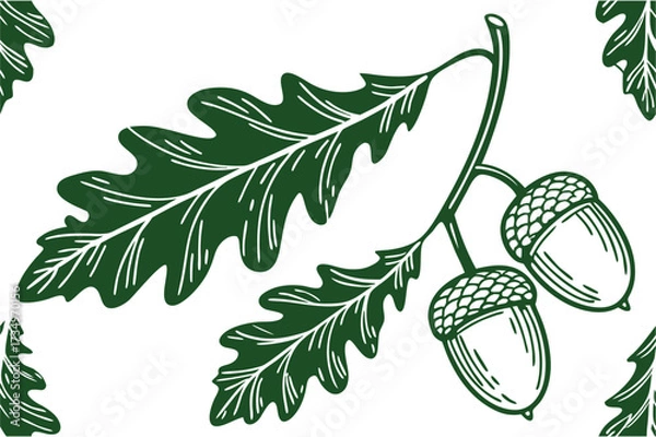 Fototapeta Vintage Botanical Leaf Set Featuring Oak, Maple, and Ginkgo Design