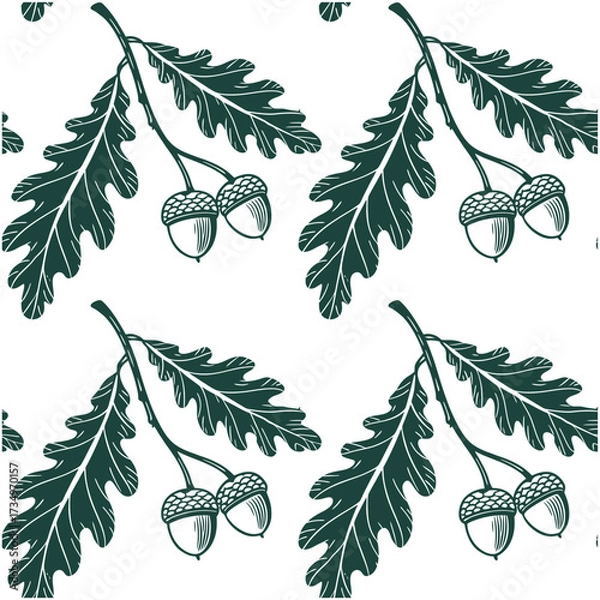 Fototapeta Vintage Botanical Leaf Set Featuring Oak, Maple, and Ginkgo Design