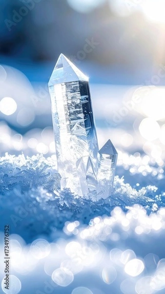 Obraz Quartz Crystal Point Embedded in Sparkling Granular Material Sunny Day