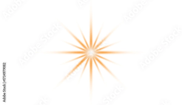 Fototapeta A vibrant orange starburst with a bright white center radiating against a black background design element on transparent background