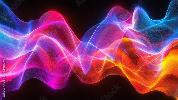 Fototapeta Vibrant Neon Digital Soundwave or Energy Flow Background ,  A spectacular, high-energy abstract background featuring digital soundwaves or frequency lines rendered with vibrant neon colors  