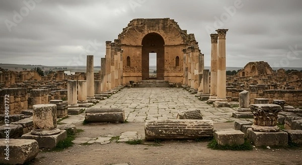 Obraz Ancient roman ruins structure under overcast sky architectural history