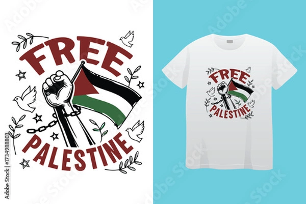 Fototapeta Palestine design vector, Save Palestine illustration for banner, t-shirt, poster, sticker, badges, social media design. Hand-Drawn Lettering Phrase, Calligraphy Graphic Typography. 