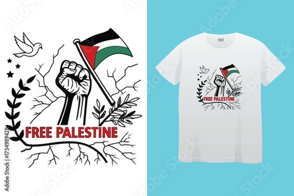 Fototapeta Palestine design vector, Save Palestine illustration for banner, t-shirt, poster, sticker, badges, social media design. Hand-Drawn Lettering Phrase, Calligraphy Graphic Typography. 