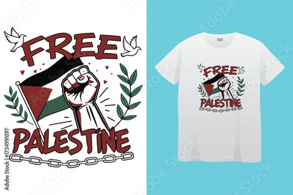 Fototapeta Palestine design vector, Save Palestine illustration for banner, t-shirt, poster, sticker, badges, social media design. Hand-Drawn Lettering Phrase, Calligraphy Graphic Typography.