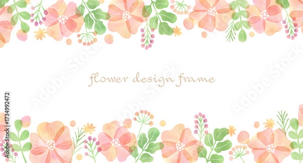 Fototapeta 水彩風の透明感がある、ふんわりしたお花のフレーム