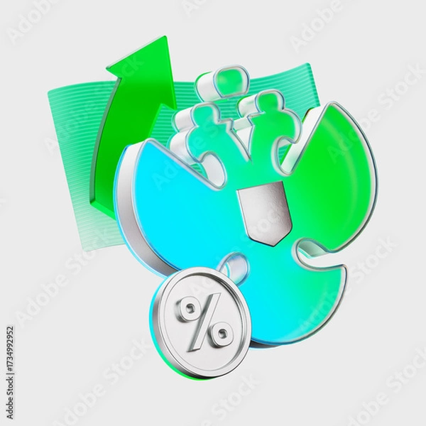 Fototapeta 3d icon with the Russian coat of arms and a percentage. State taxes, the national budget, income and investments in the financial system of the Russian Federation. Analytics and business investments