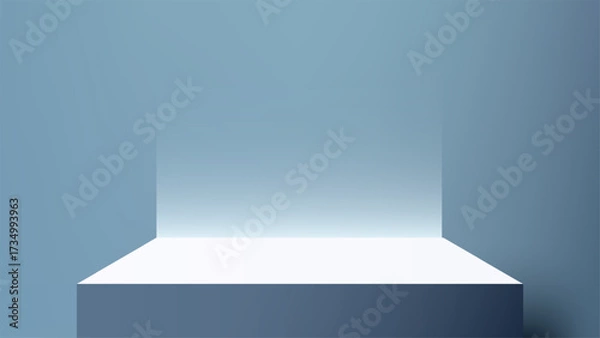 Fototapeta podium product display mockup modern minimal background blue clean design template 3d cube stage geometric structure stylish advertising concept branding premium presentation showcase