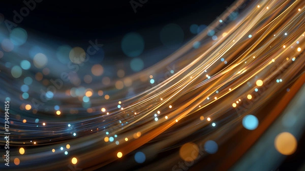Fototapeta Network of Light: A mesmerizing display of light trails weaves through a vibrant spectrum of color, illustrating the interconnectedness of modern data transmission and technological progress.