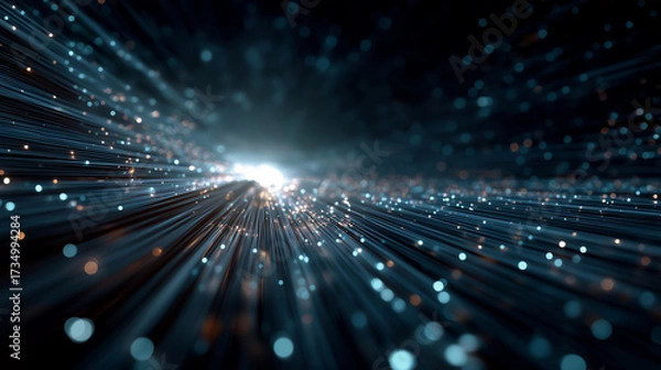 Fototapeta Digital Light Burst: Dynamic digital streams converge to illuminate a dark, technological space, symbolizing data flow and the complexities of modern innovation.