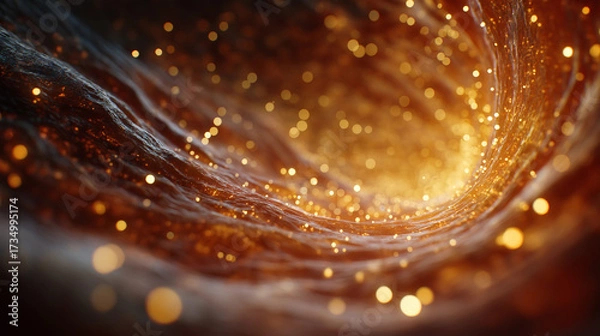 Fototapeta Glowing Abstract: A swirling vortex of light and energy, showcasing a dynamic flow with mesmerizing golden particles, perfect for representing concepts like innovation, progress.