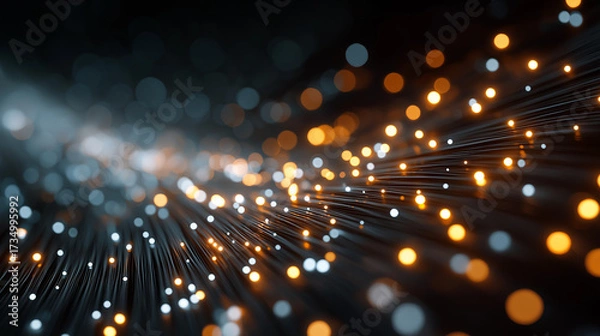 Fototapeta Data Stream of Light: An evocative illustration showcasing the modern marvel of information technology, with lines of fiber optics and glowing lights. Capturing a sense of innovation, progress.