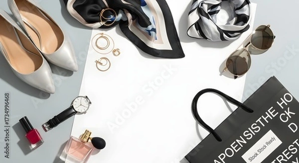 Fototapeta Overhead Flat Lay of Baking Whisk and Ingredients