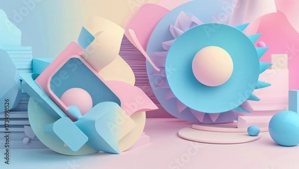 Fototapeta Soft pastel gradient mountain landscape with colorful peaks and valley  