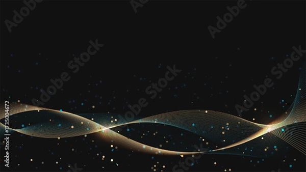 Fototapeta abstract background starry cosmic galaxy with gold blue gradient waves glowing particles celestial night design elegant digital shimmer ethereal luxury texture artistic atmosphere