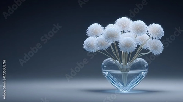 Fototapeta valentine flowers 2026 A heart-shaped vase holds delicate, whimsical flowers, creating a serene and artistic display.