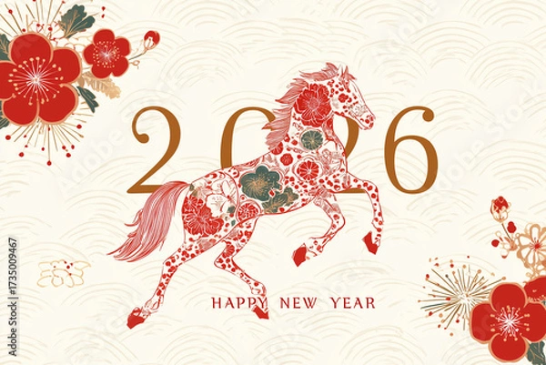 Obraz 2026年　年賀状　午年　和風