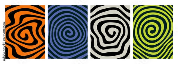 Fototapeta Psychedelic Swirl Spiral Abstract Pattern. Groovy Hypnotic Vector Backgrounds. Spooky Halloween Wavy Circle Texture