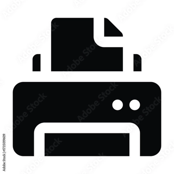 Fototapeta Solid black printer illustration in minimal flat design, representing office and home printing device. Ideal for business, office, and technology projects.