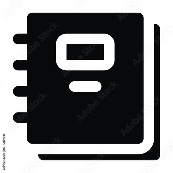 Fototapeta Solid black notebook illustration in minimal flat style, spiral-bound with cover. Great for school, office, and creative writing projects.