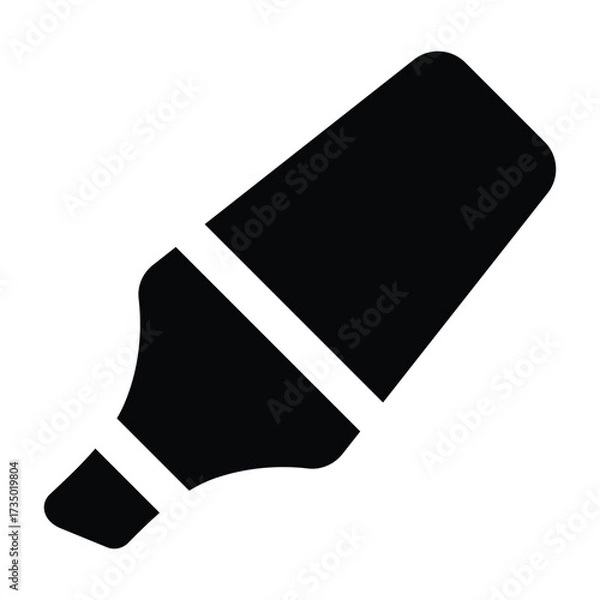 Fototapeta Solid black highlighter illustration in simple flat design with angled tip. Suitable for school, office, study, and creative note projects.