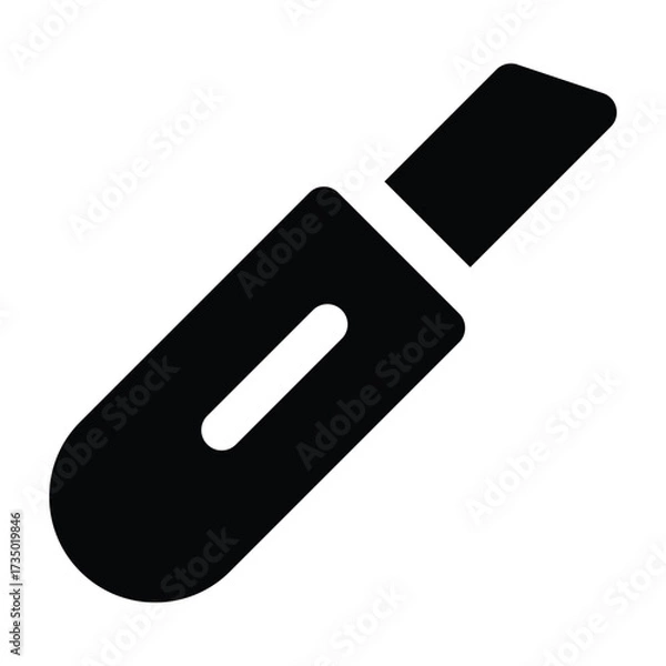 Fototapeta Solid black cutter illustration in minimal flat style, showing blade with handle. Great for office, school, and craft projects.