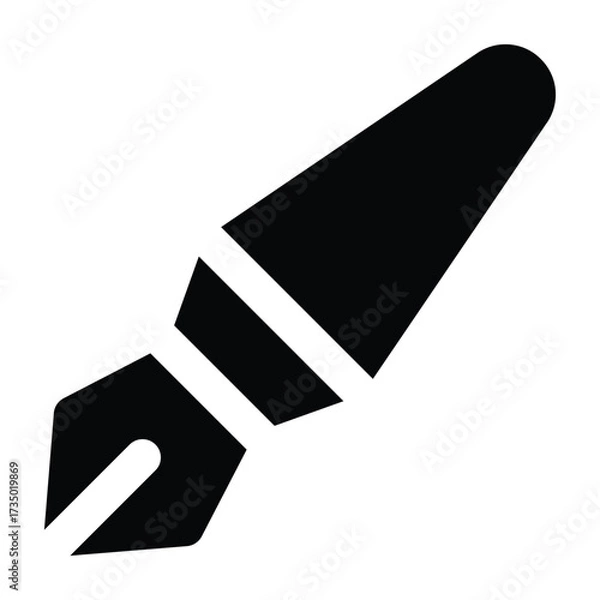 Fototapeta Solid black fountain pen illustration in elegant flat style, showing nib and body. Perfect for writing, literature, office, and school projects.