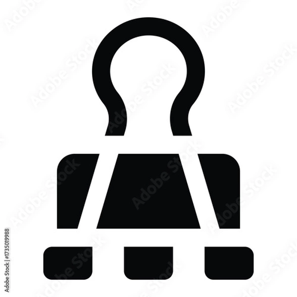 Fototapeta Solid black paper clip illustration in minimal flat style, showing simple clamp design. Perfect for office, school, organization, and document projects.