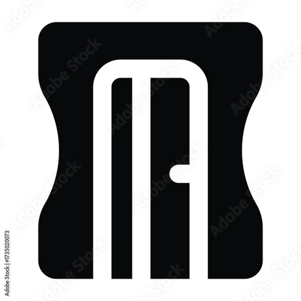 Fototapeta Solid black pencil sharpener illustration in minimal flat style, showing classic rectangular body. Ideal for school, drawing, and office projects.