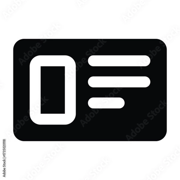 Fototapeta Solid black ID card illustration in minimal flat design, showing simple rectangular badge with detail line. Perfect for office, business, identity, and administration projects.