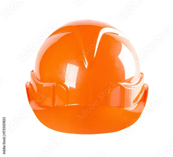 Fototapeta Construction orange helmet, closeup object. Isolated on transparent background