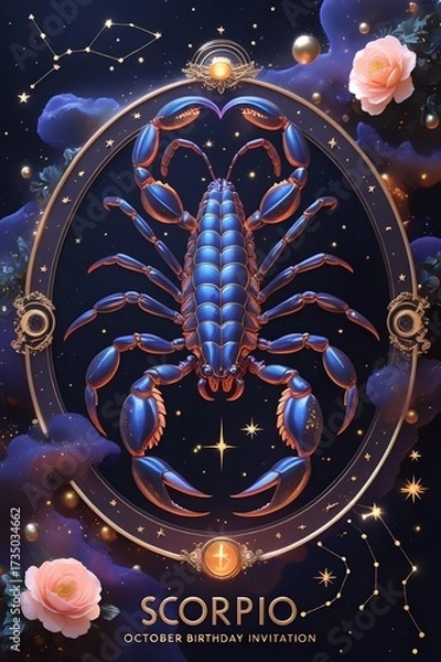 Fototapeta Elegant Scorpio zodiac sign art for captivating astrology designs and mystical birthday greetings, a stunning celestial themed graphic for personalized gifts
