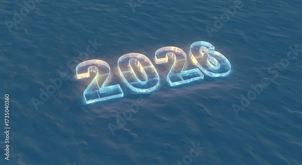 Fototapeta Shimmering New Year's in the Sea: The year 2026 shines brightly on the serene water. Its gentle glow dances across the surface, painting a picture of hope.