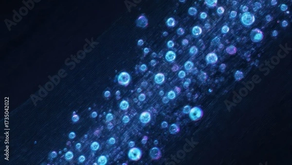 Obraz Abstract, swirling,  light blue spheres on dark background